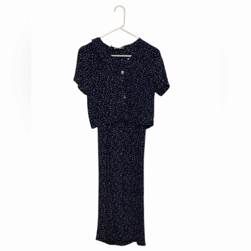 Mix Nouveau Vintage Navy Polka Dot Slip Dress with Button Down Crop Shirt, 4P